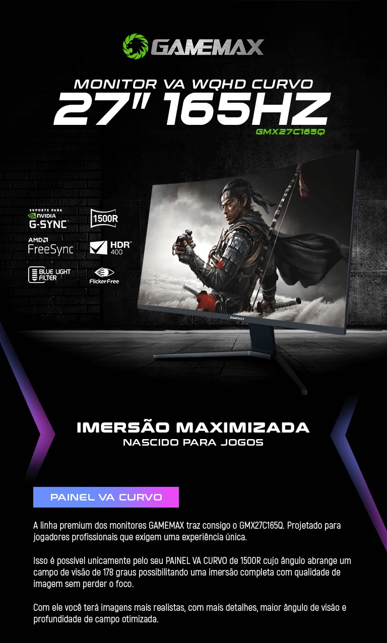 Monitor Gamemax WQHD 27 Curvo 165hz - Computadores e acessórios - Jardim  Presidente, Leme 1254534627