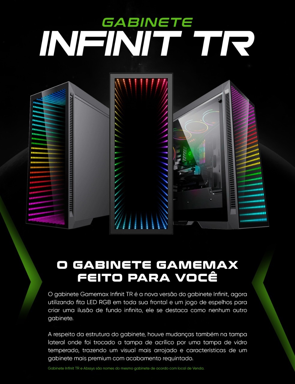 GABINETE GAMEMAX INFINIT M908TR-BK RGB - R2 Computadores
