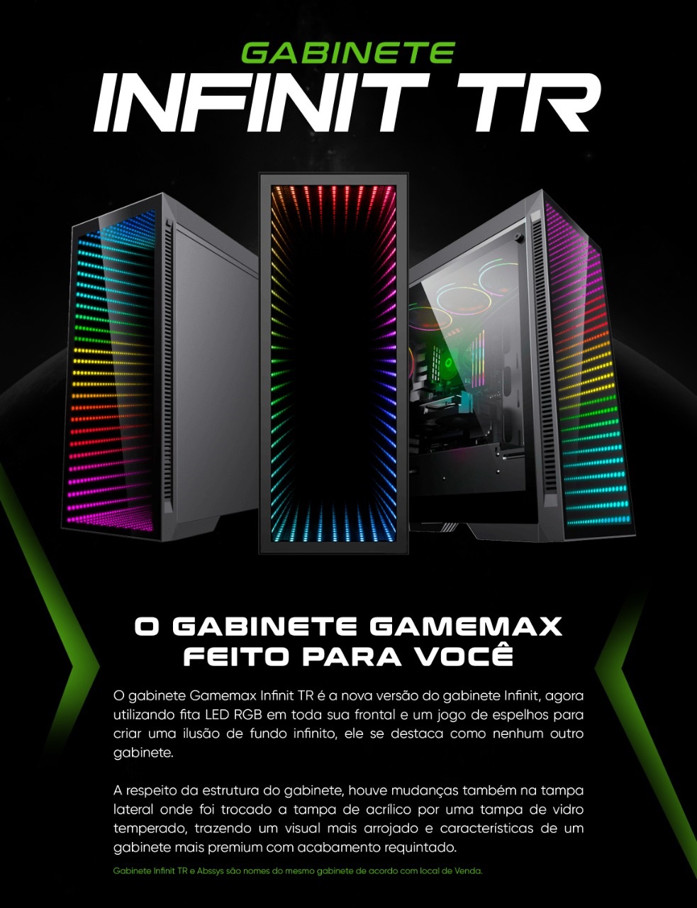 Gabinete Gamer Gamemax Infinity M908-TR Rainbow Branco Lateral Vidro  Frontal fundo infinito2xUsb 3.0/2x2.0 3 Fans Rainbo P-1755 - Gabinete Gamer  Gamemax Infinity M908-TR Rainbow Branco Lateral Vidro Frontal fundo  infinito2xUsb 3.0/2x2.0 3