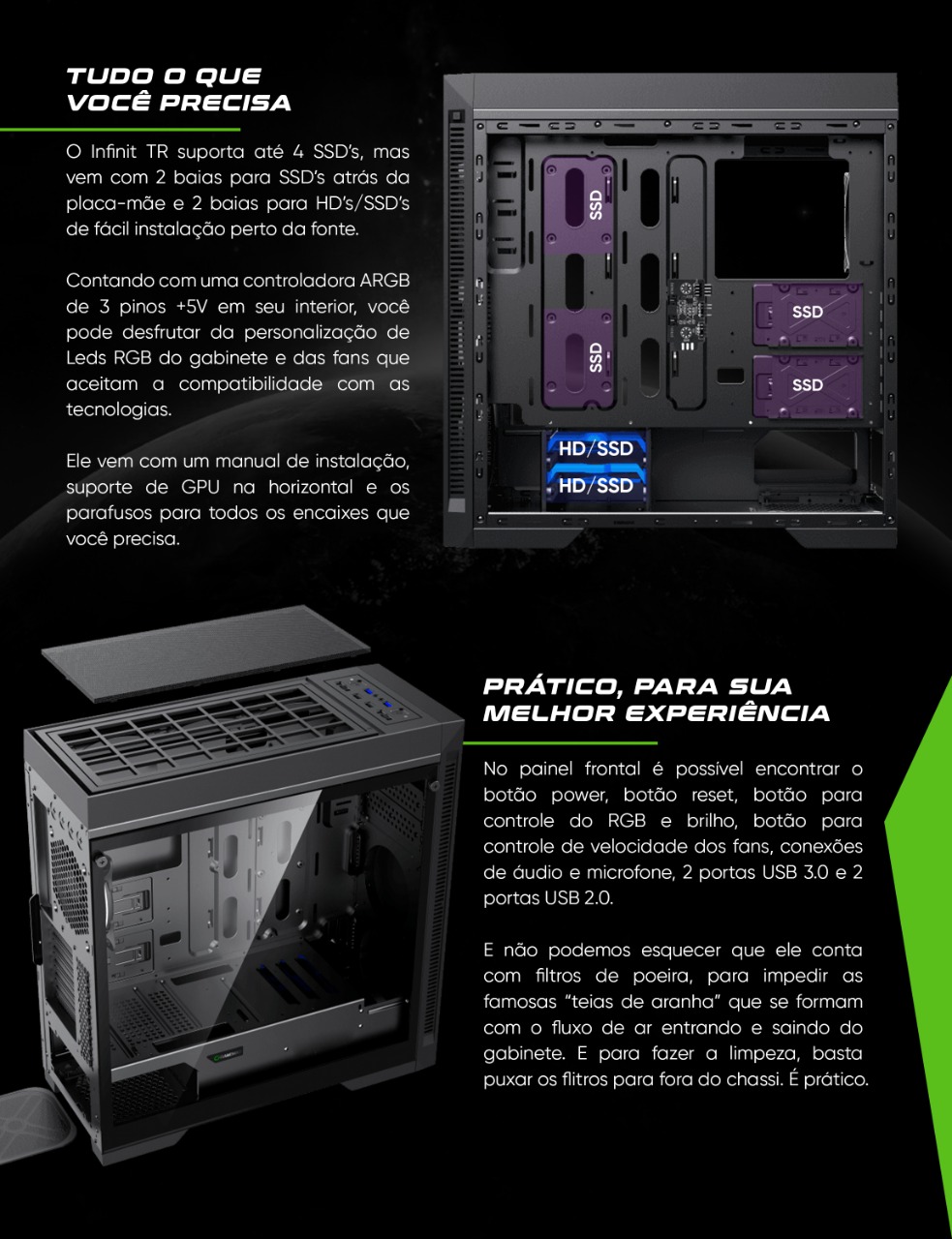 Gabinete ATX Gamer Infinit TR ARGB USB 3.0 Gamemax M908-TR - Gabinete Gamer  - Magazine Luiza