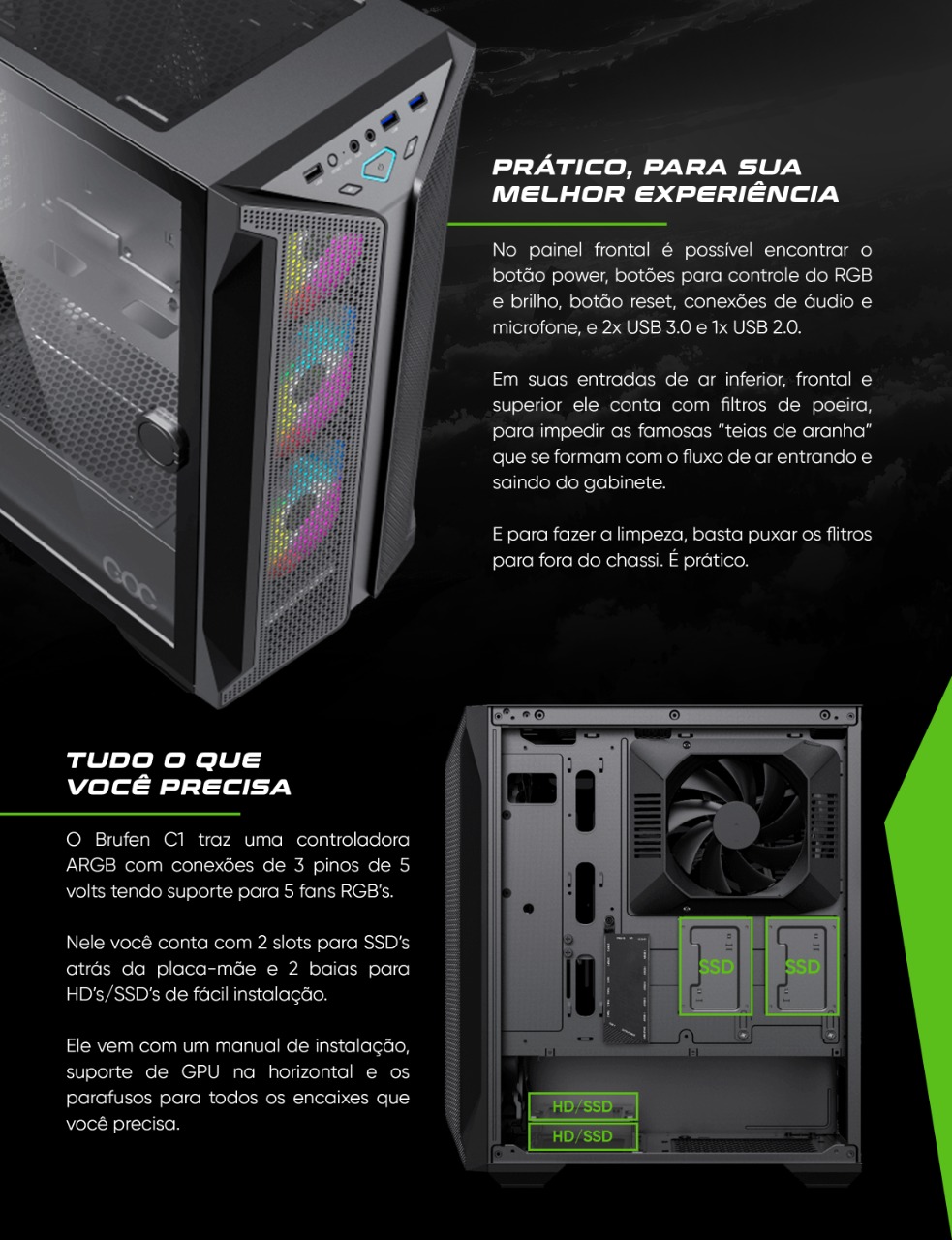 GABINETE GAMEMAX BRUFEN C1 COC PRETO • JG Loja