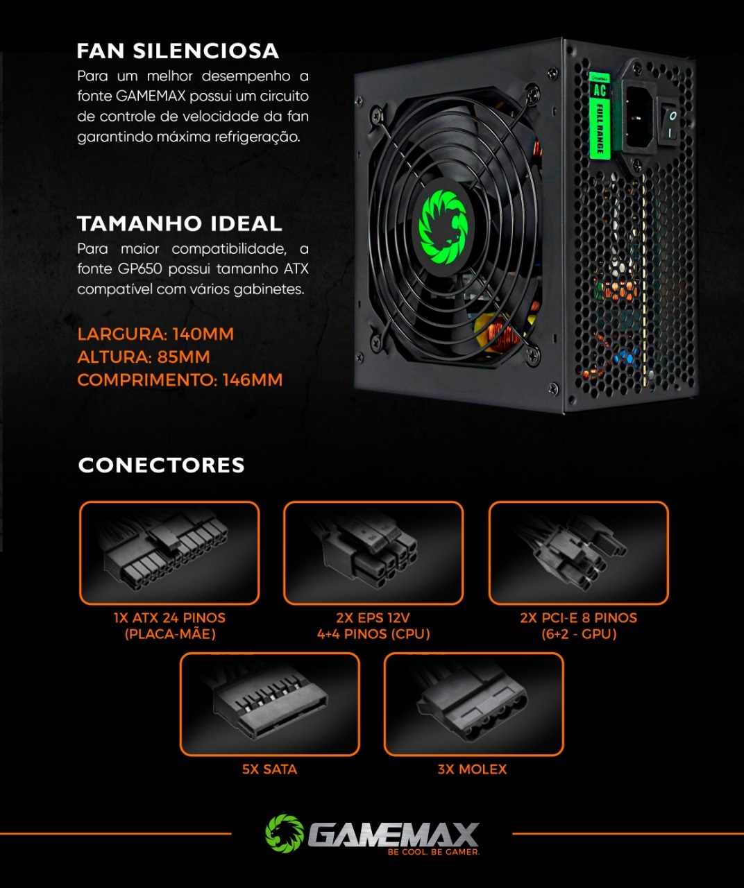 Fonte Gamemax ATX VP-600 80 Plus Bronze 600W no Paraguai 