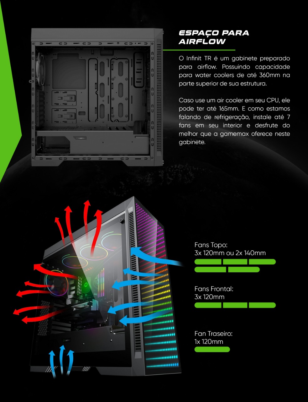 Gabinete GameMax Infinit Preto Com Led RGB, M-908