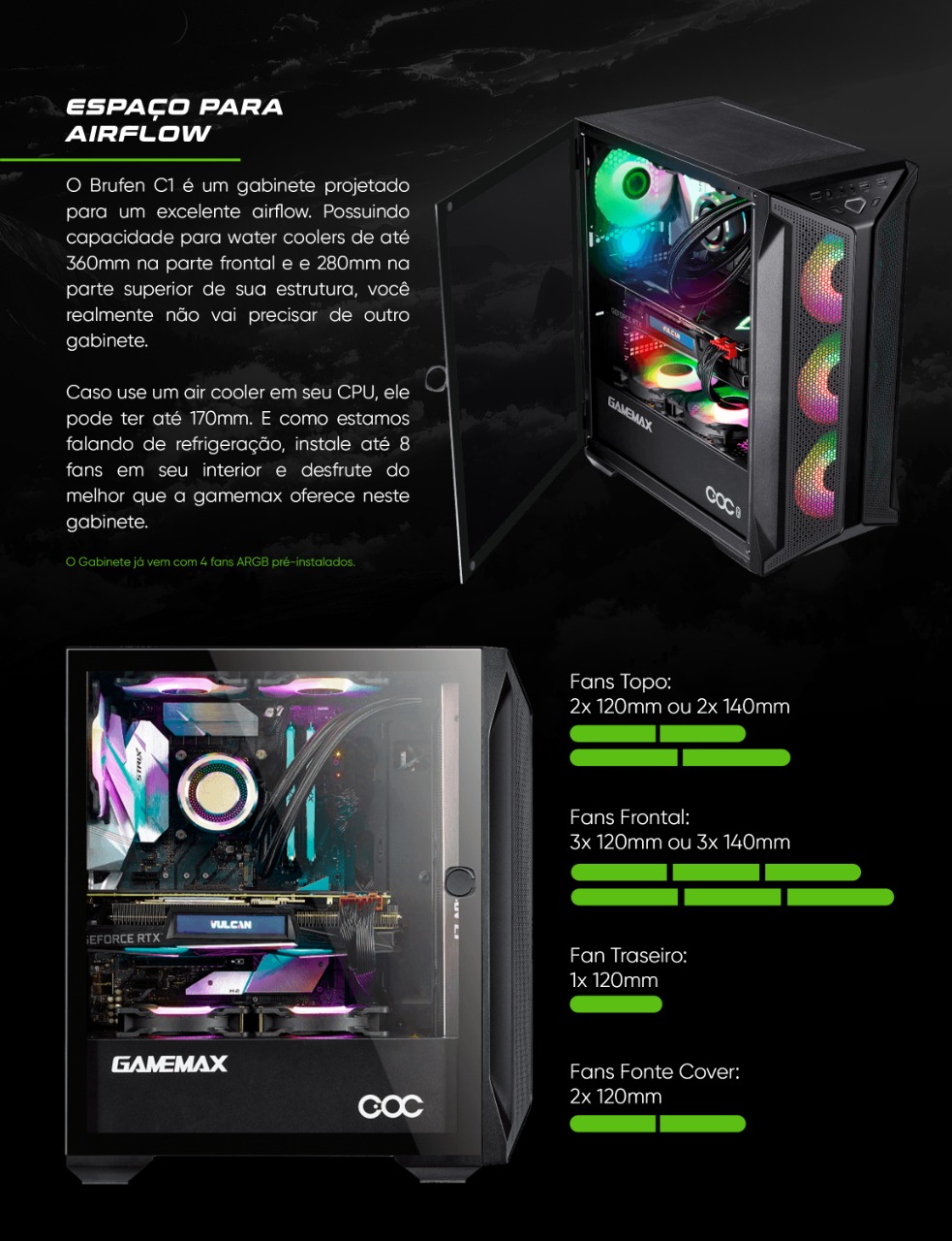 Gabinete Gamer Gamemax Typhoon LED ARGB Traseiro 1 Fan COC Turbo Lateral  Full Window Lateral Vidro USB 3.0 - Gamemax Oficial