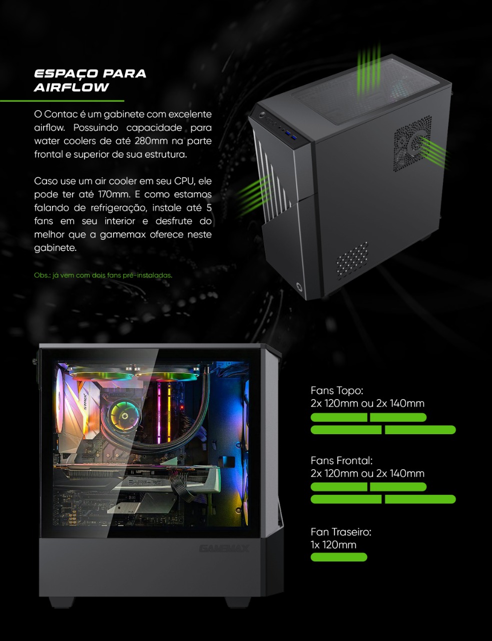 Gabinete E-atx Precision Black Coc Argb C/ Fans - Gamemax - Kadri  Tecnologia - Pensou em Informática, Pensou em Kadri!