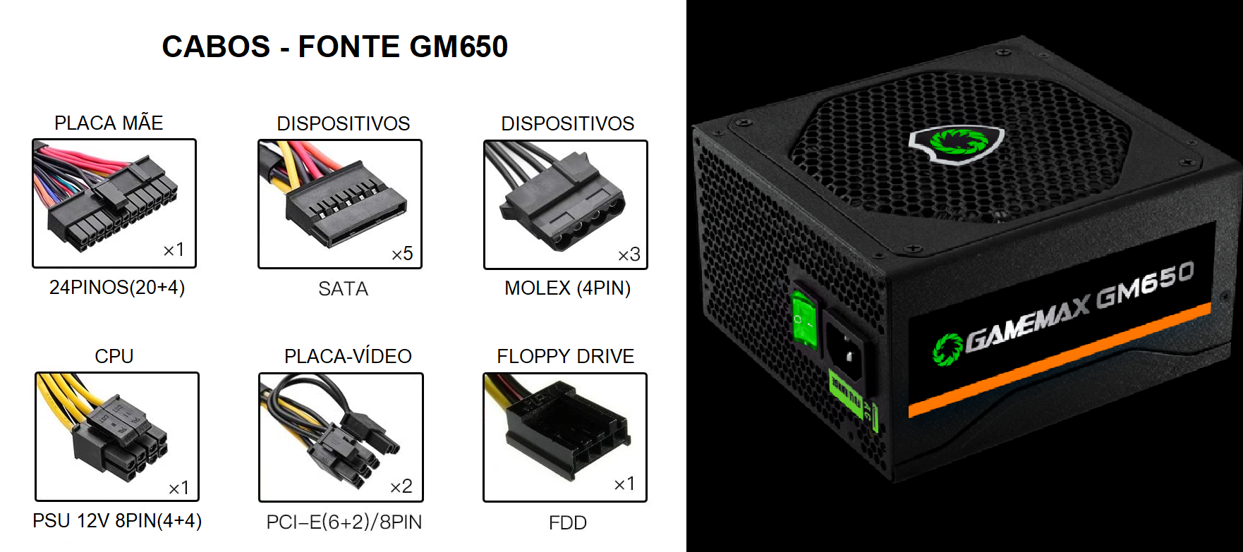 Fonte De Alimentacao 650w Gm650 80 Plus Bronze 2-eps Gamemax