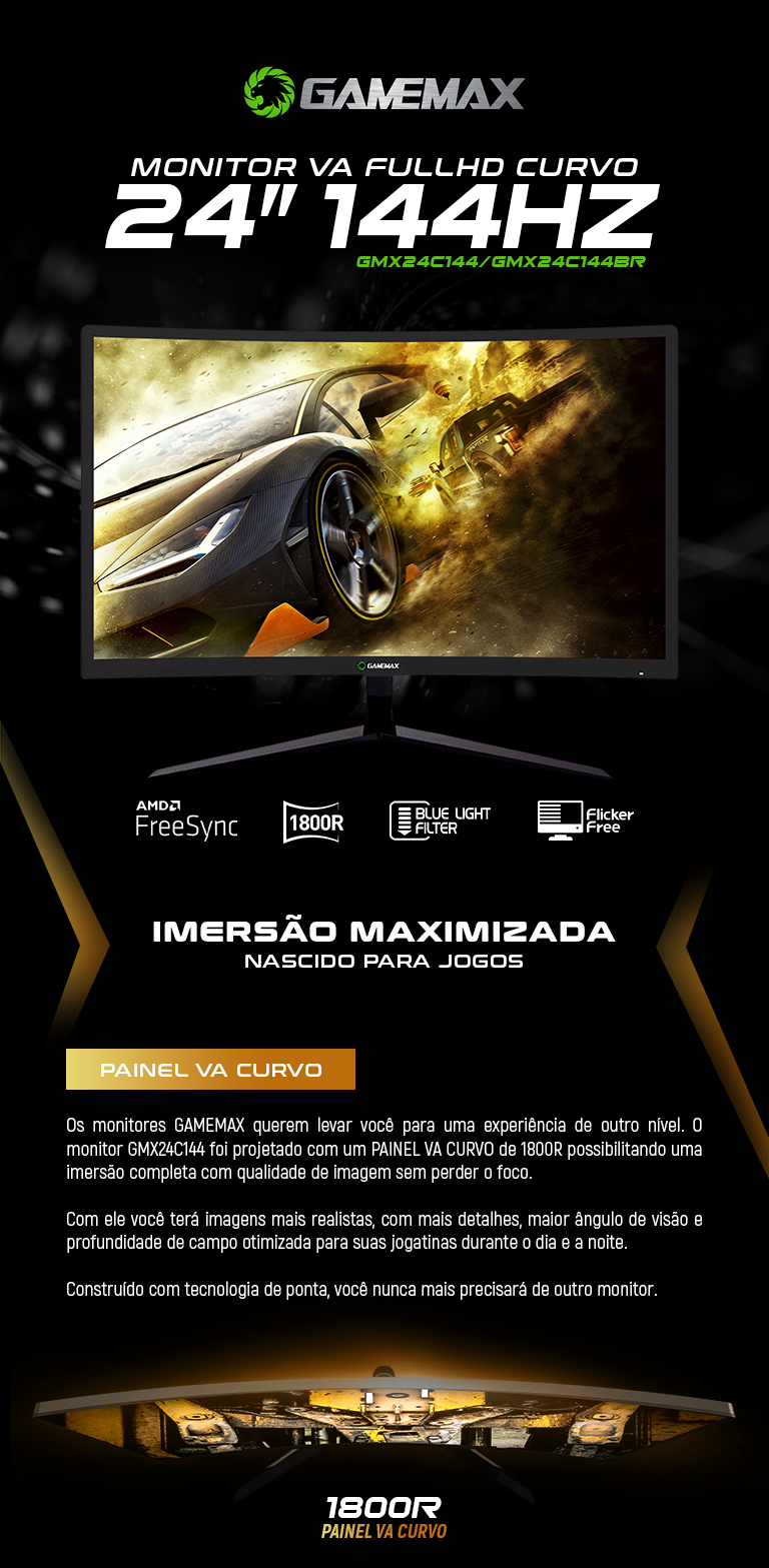 Monitor Gamemax 34 Ultrawide 144hz Quadhd - Escorrega o Preço