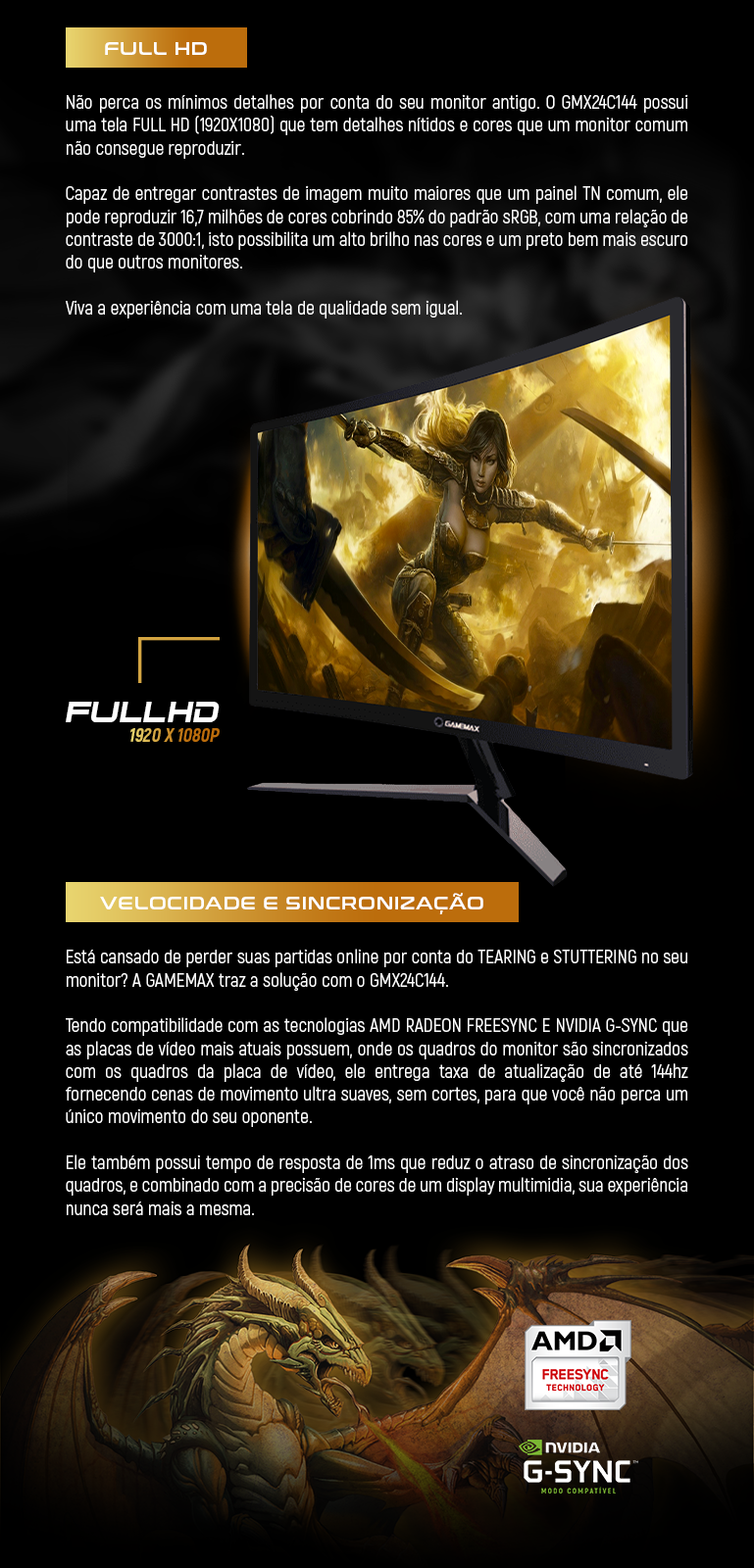 Monitor Gamer LED 24  Antirreflexo Gamemax Full HD GMX24C144 com o Melhor  Preço é no Zoom