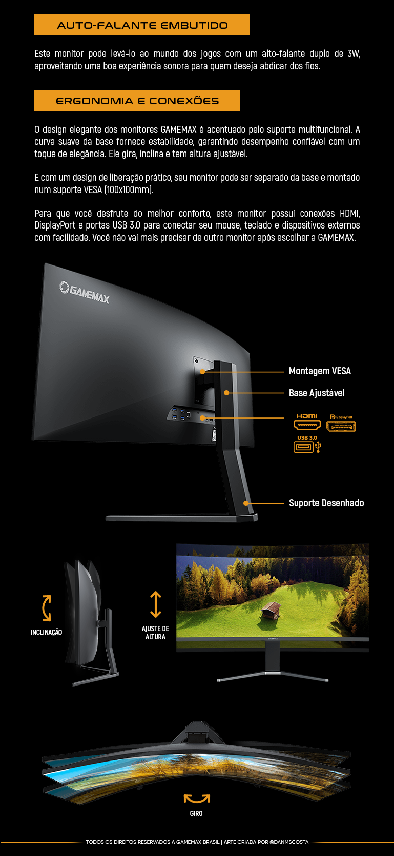 Gamemax - Monitor Gamemax 34 Preto Curvo 144Hz 1440p 1ms