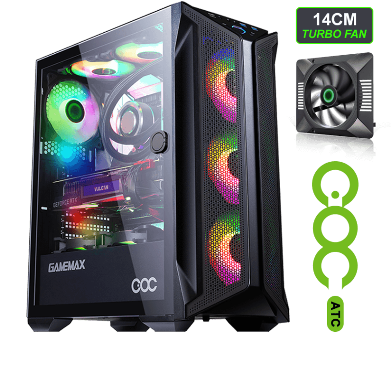 Gabinete Gamer Gamemax Typhoon LED ARGB Traseiro 1 Fan COC Turbo Lateral  Full Window Lateral Vidro USB 3.0 - Gamemax Oficial